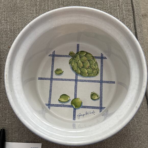 Blue Casserole Baking Dish w/Lid Artichokes Georges Briard Signed Vintage 1970s - Picture 1 of 7